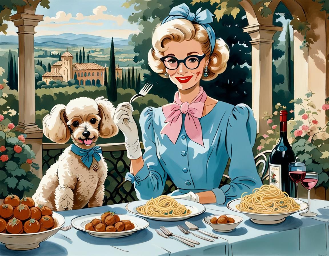 Parisian Fashionista in Tuscany, Bemelmans-Style Illustratio...