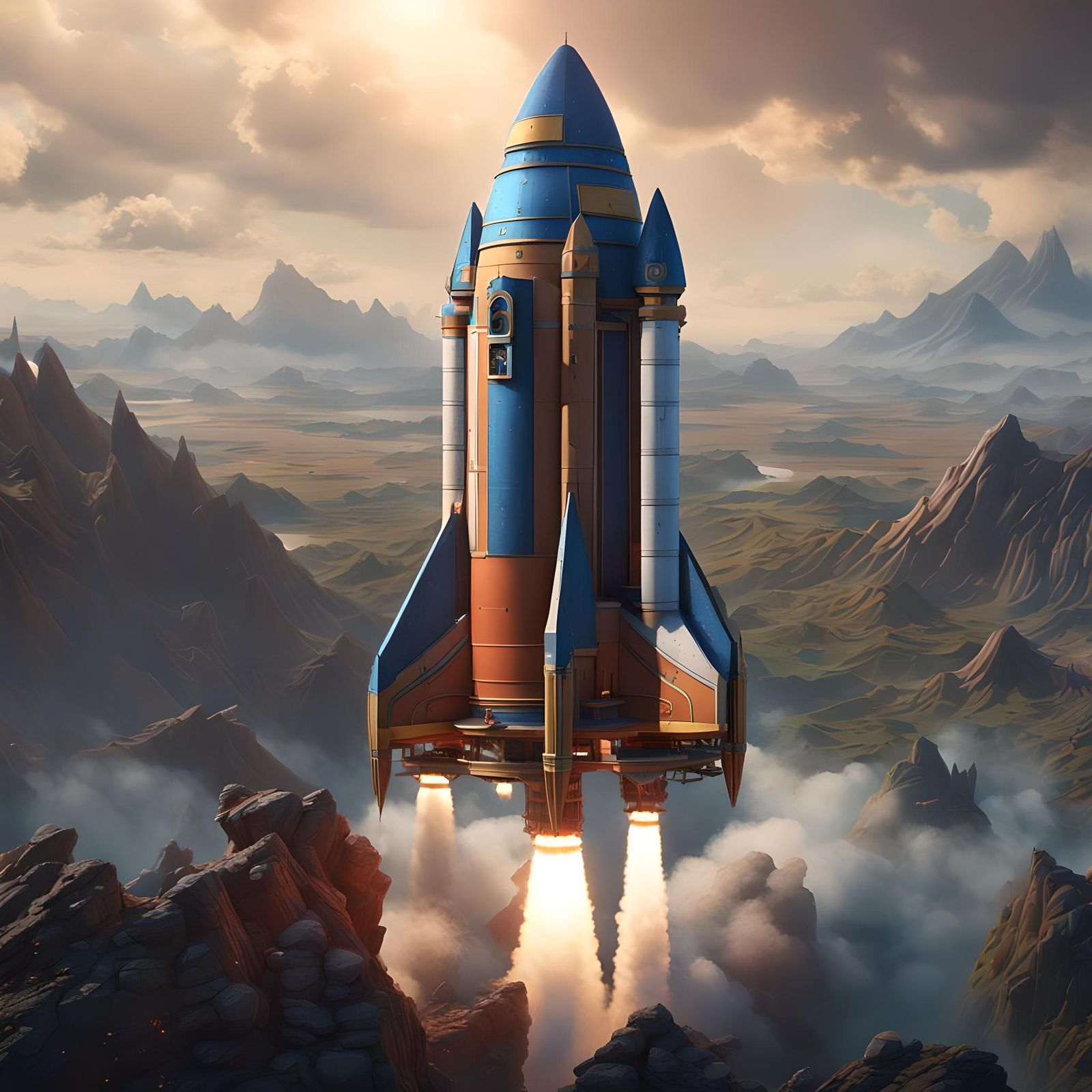 Detailed Rocket with Pointed Top in Fantasy Concept Art