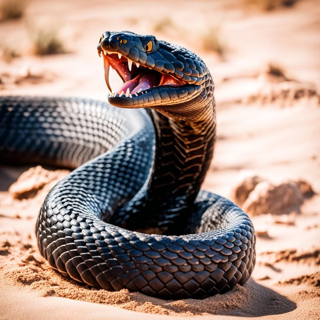 Angry Black Desert Snake: Macro Wildlife Photography