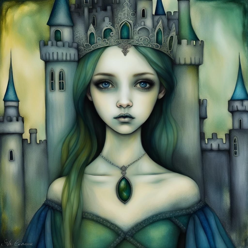 Gloomy Fairytale Princess Portrait in Surreal Style
