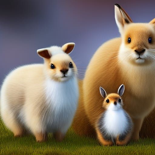 Whimsical Painting of a Happy Rabbit Family