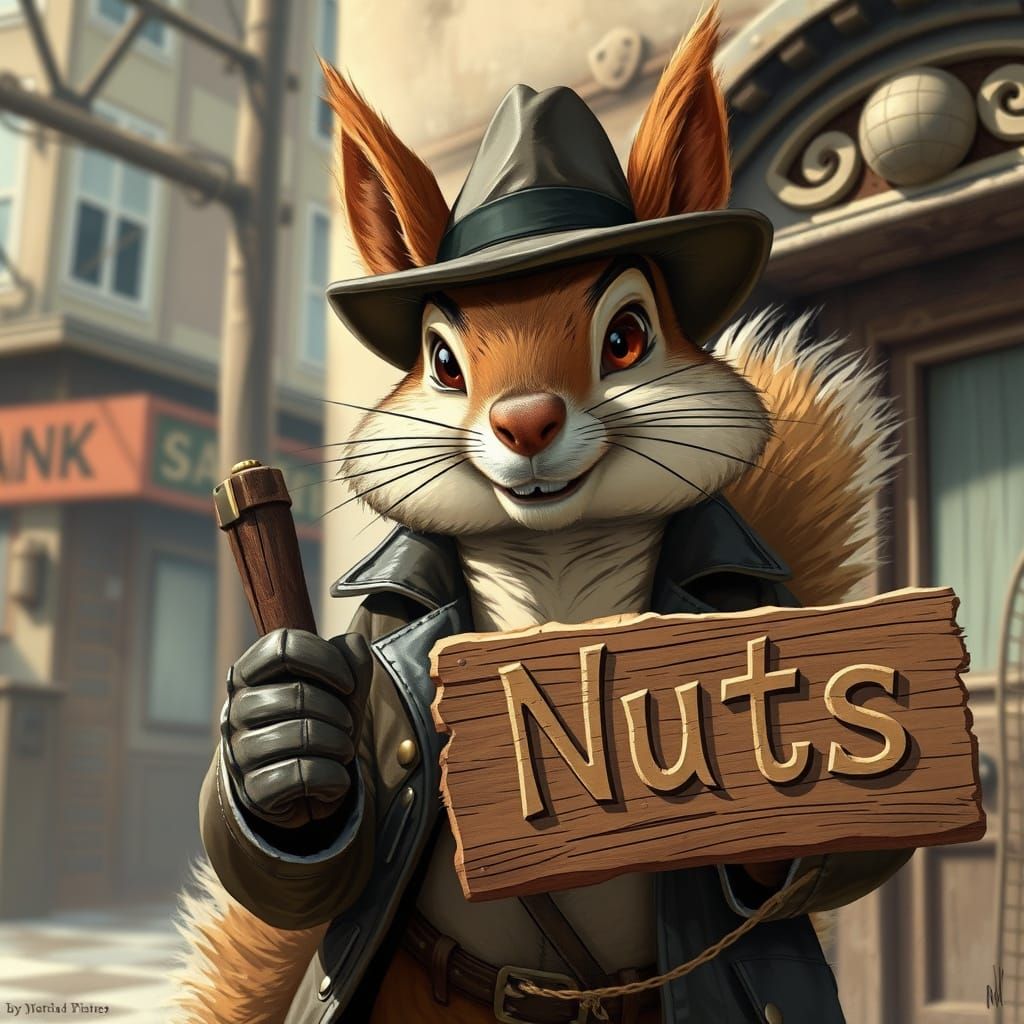 Squirrel Bank Robbery in Playful Cartoon Style