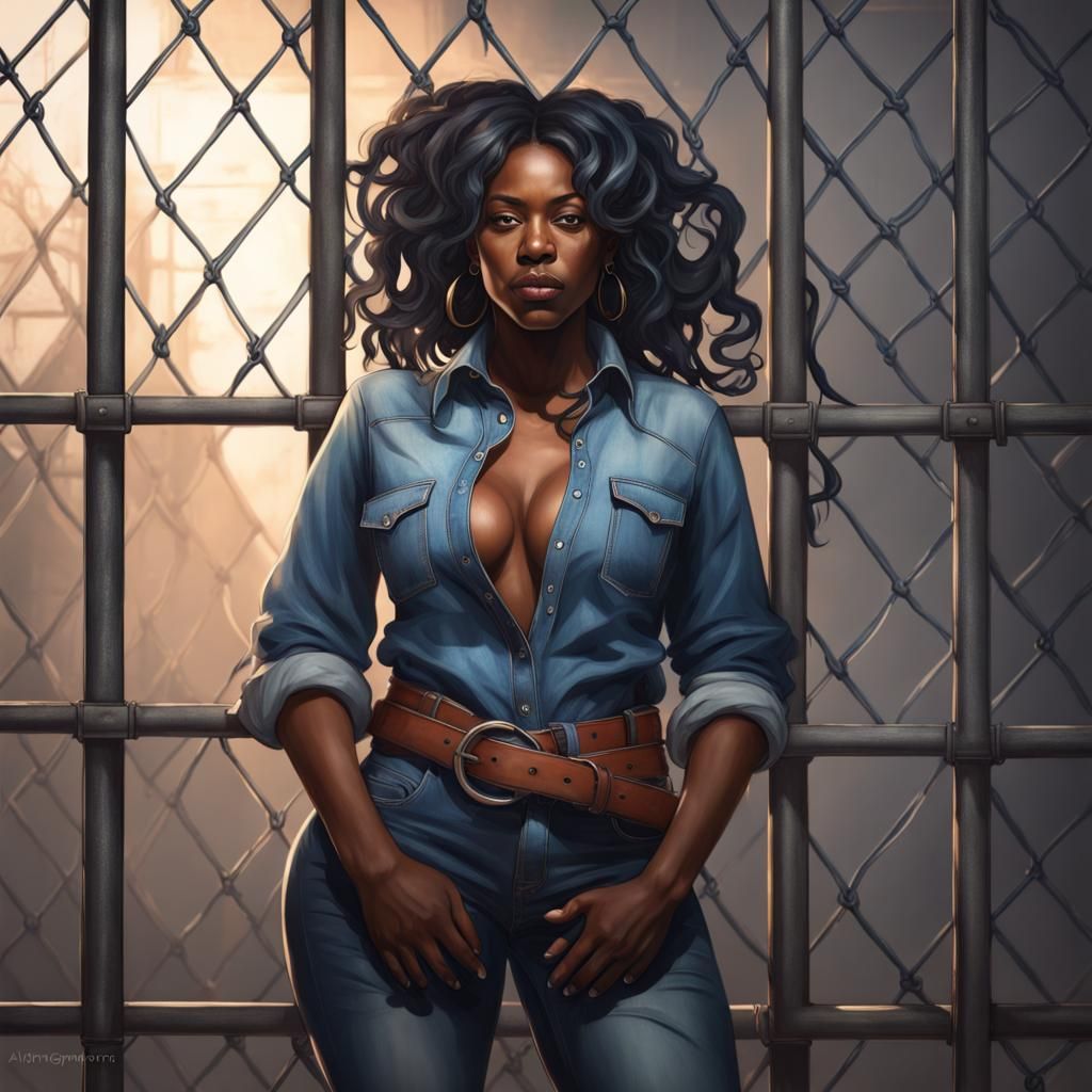 Black Woman in Jail Cell: Hyperdetailed Artstation Portrait