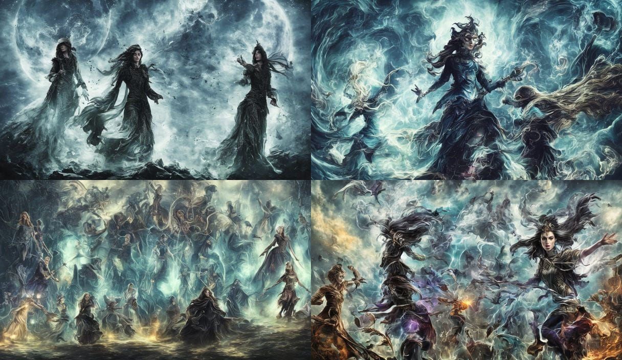 Mystical Mature Ladies in Moonlight with Ethereal Apparition...