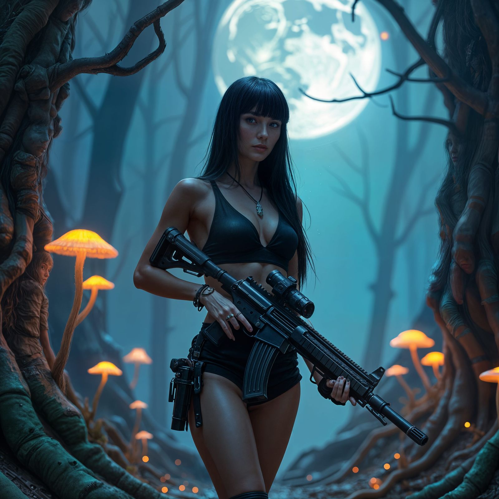 Woman with Rifle: Detailed Matte Painting