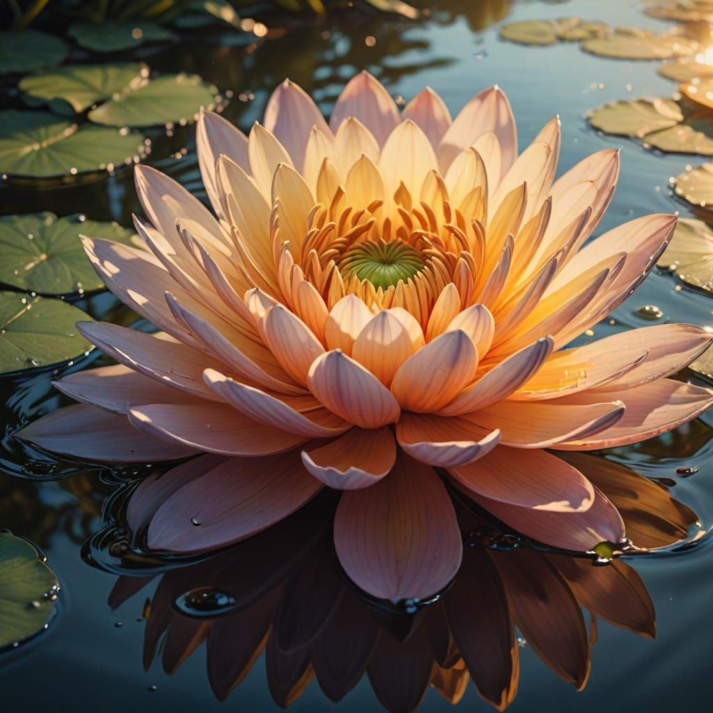 Surreal Water Lily Blooms in Golden Light