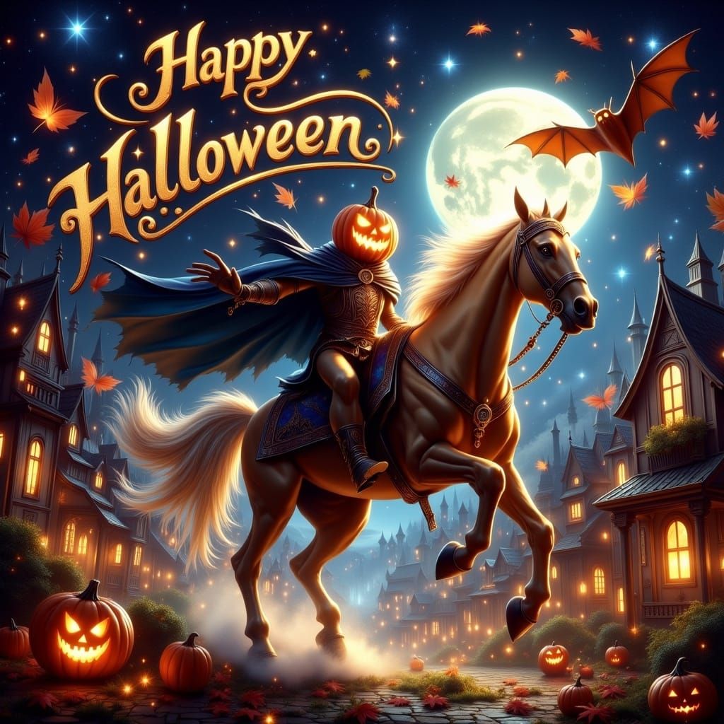 Halloween Horseman in Kinkade and Disney Style