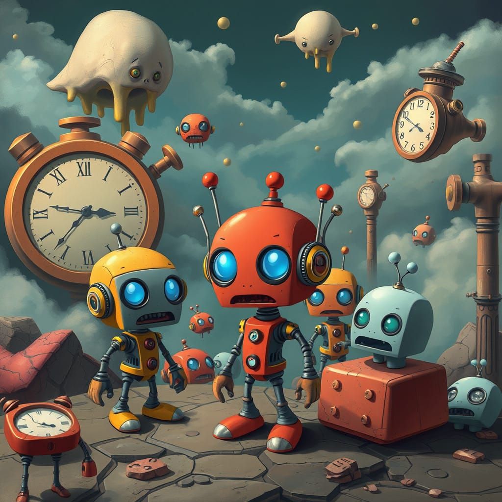 Surreal Chibi Robots in Dreamlike Settings