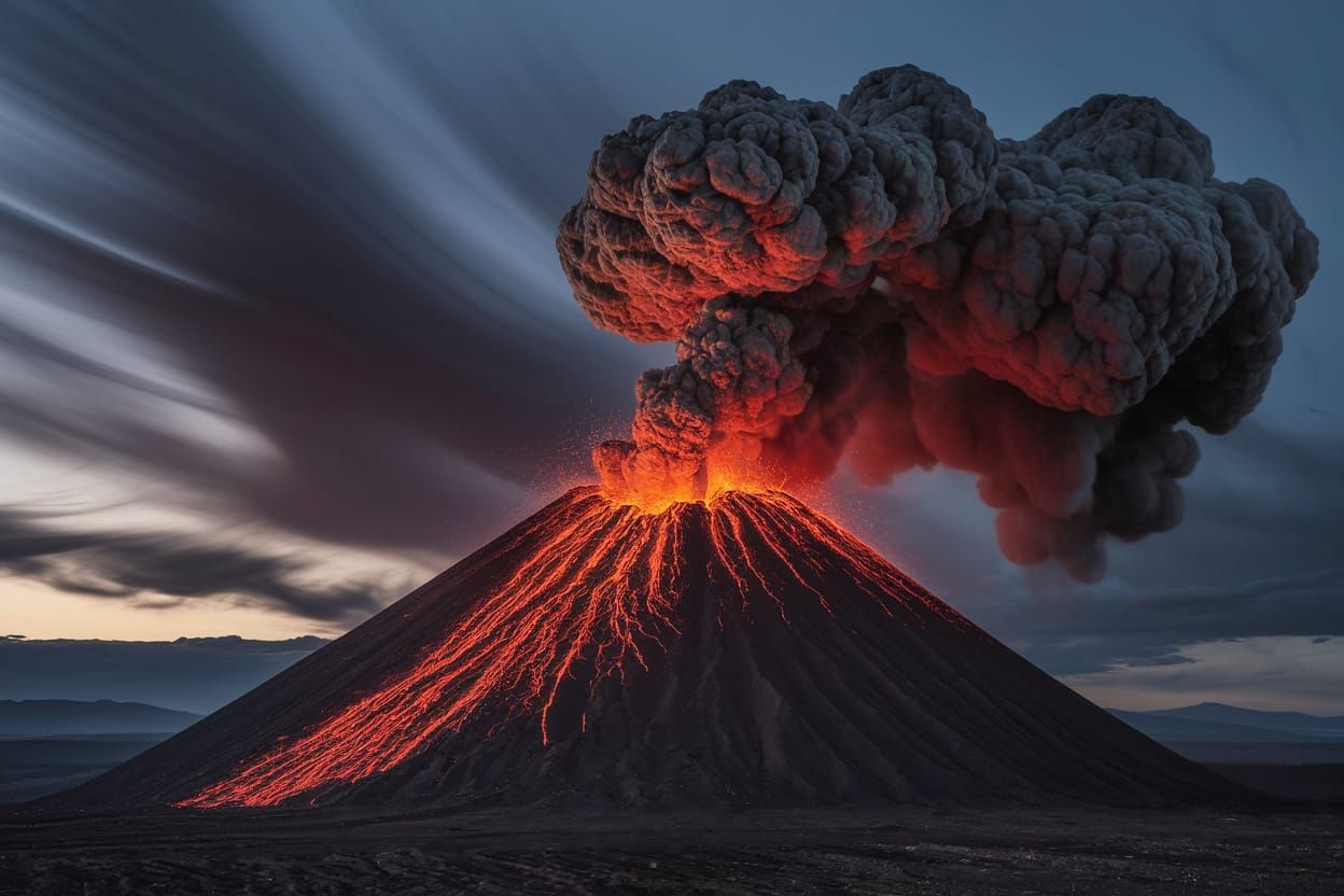 Dramatic Volcano Eruption with Atomic Cloud