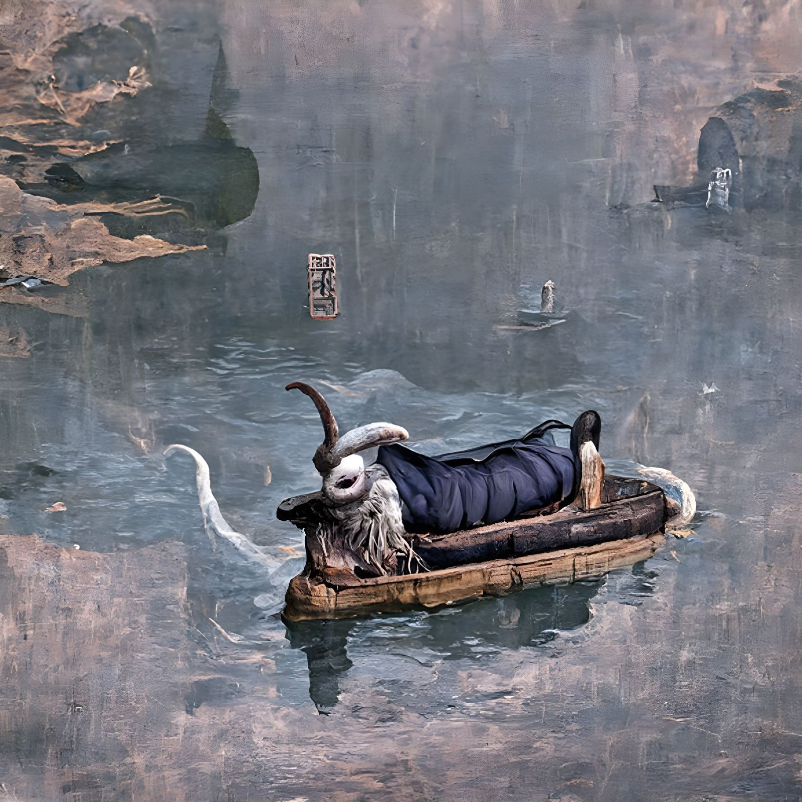 Goat in Boat: Eldritch Ukiyo-e Fantasy