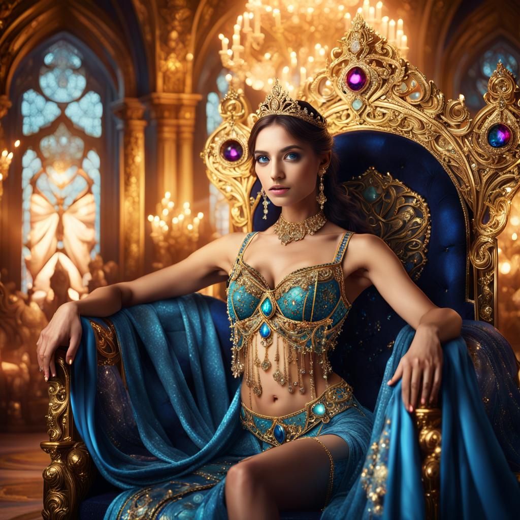 Fantasy Woman on Throne with Mystical Artifacts