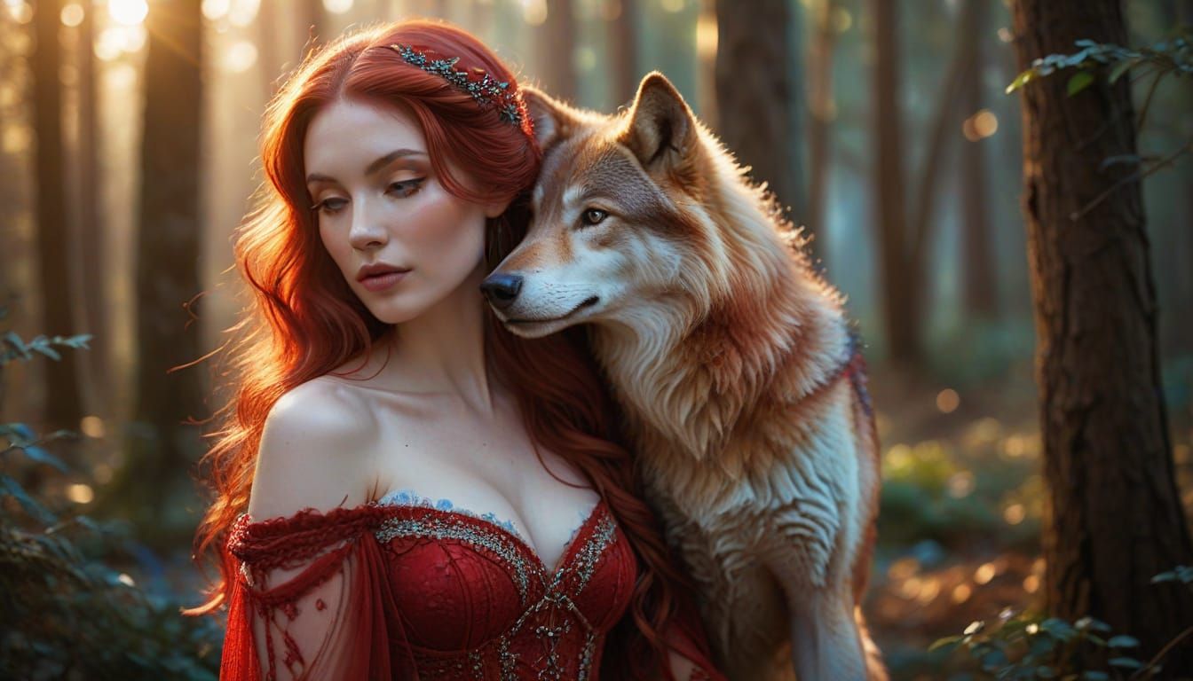 Goddess Aphrodite in Red Ridinghood's Enchanted Forest Scene