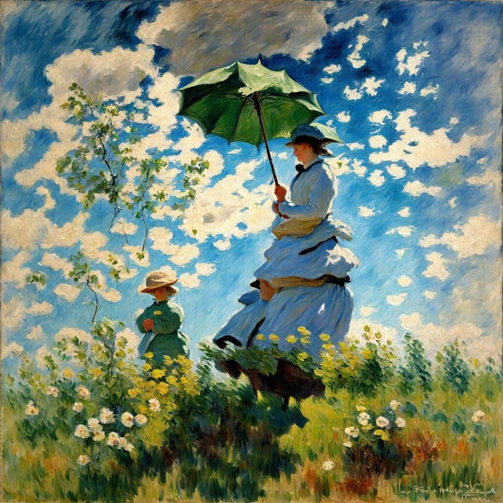 Impressionistic Couple Walking in Spring Rain