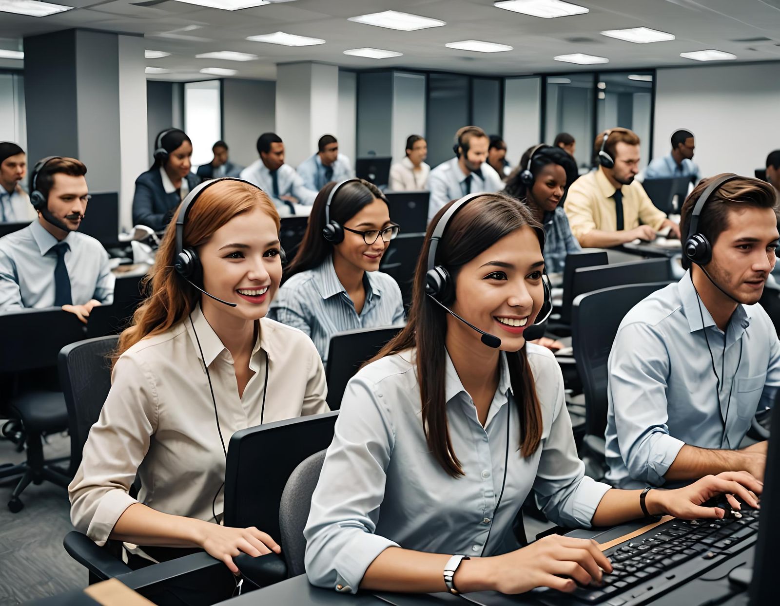 Busy Call Center: Customer Service in Action