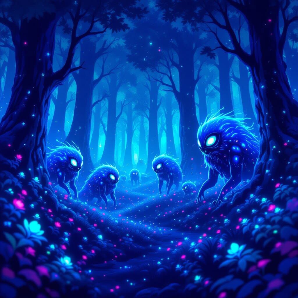 Bioluminescent Forest With Alien Creatures