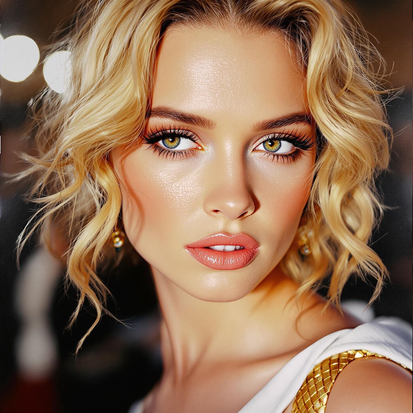 Enigmatic Starlet in Red Carpet Glow