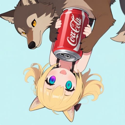 Cute Anime Girl Held by Anthropomorphic Wolf
