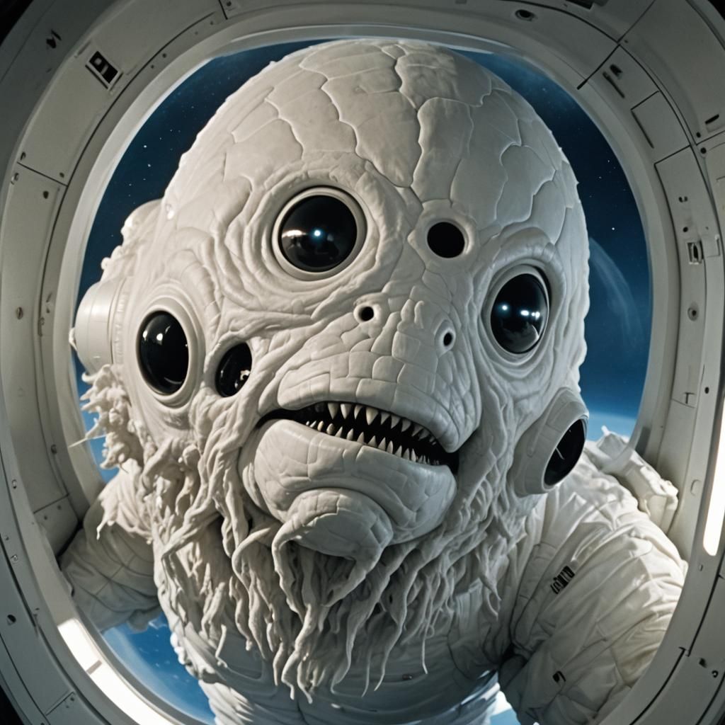 Hideous Creature Attacks Spaceship Window