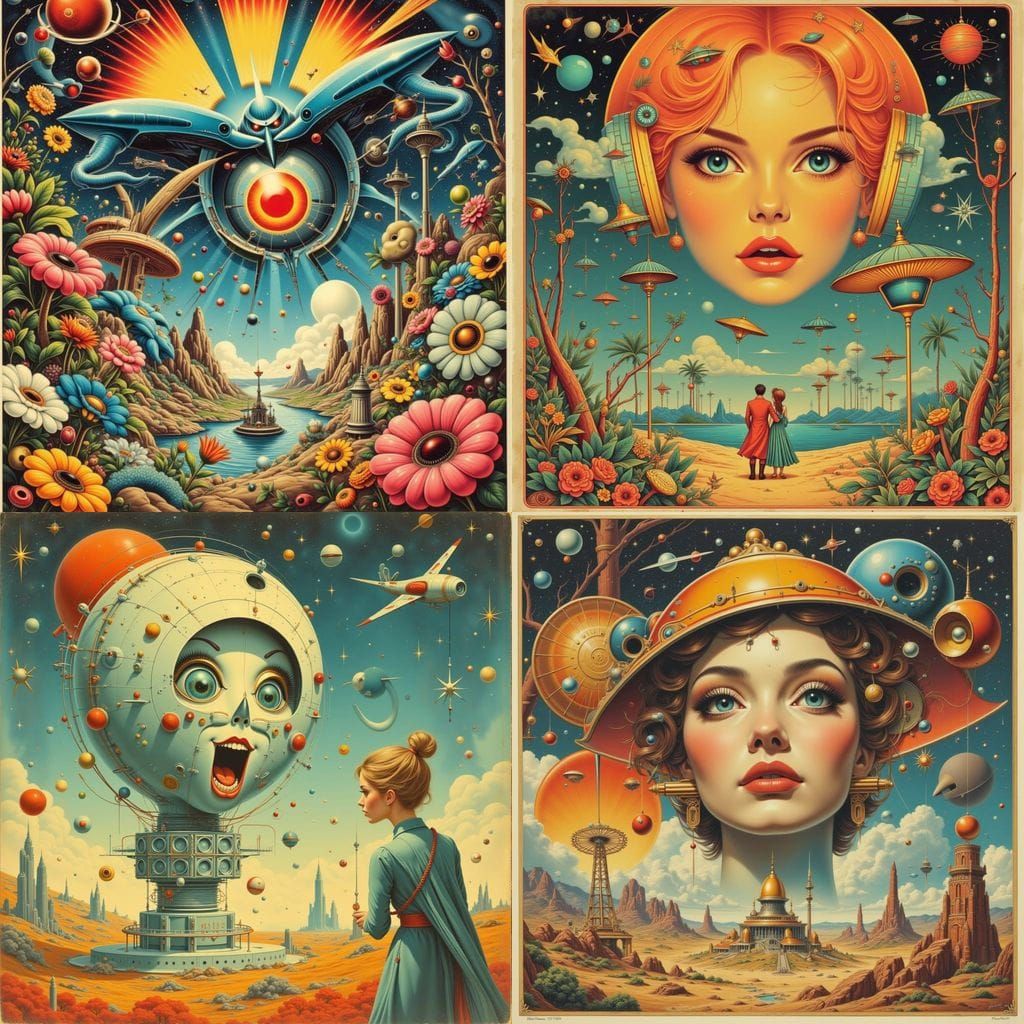 Cute Retrofuturistic Sky Face Sci-Fi Poster