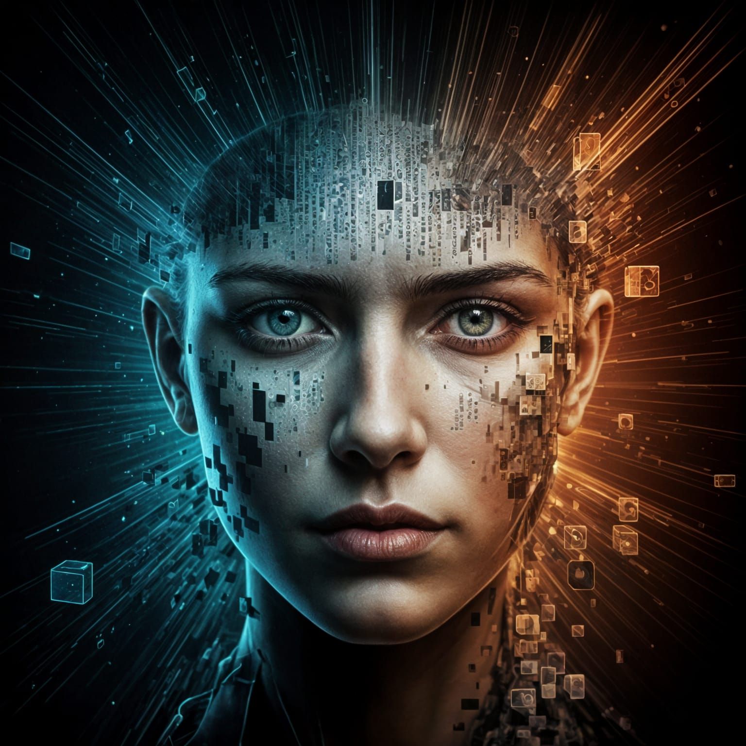 Digital Portrait: Face Dissolving into Binary Code