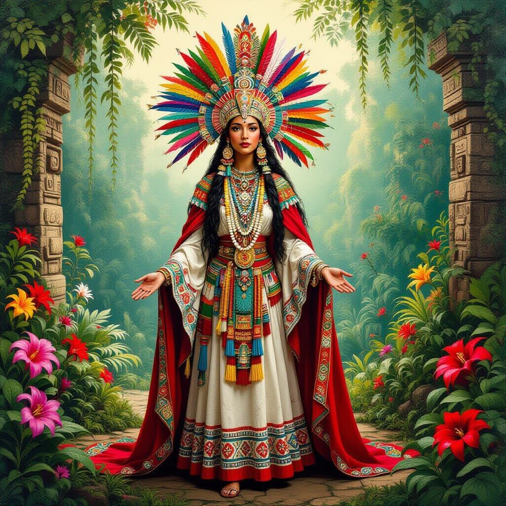 Coatlicue: Aztec Earth Goddess in Surrealist Jungle