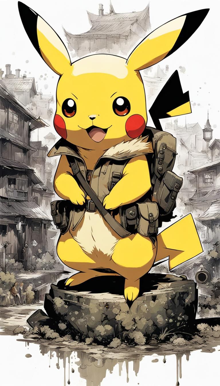 Pikachu Mugshot in Cottagecore Manga Style