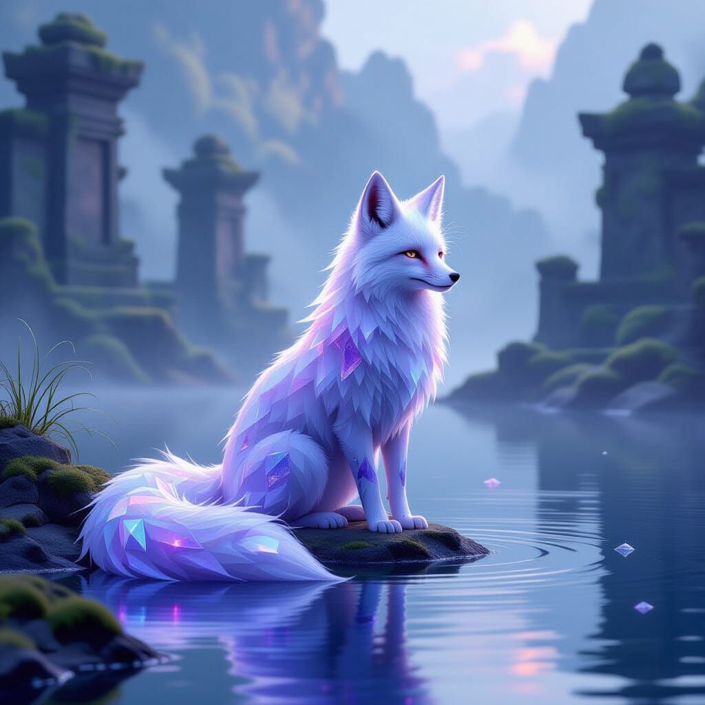 Crystalline Fox Spirit by Mystical Lake