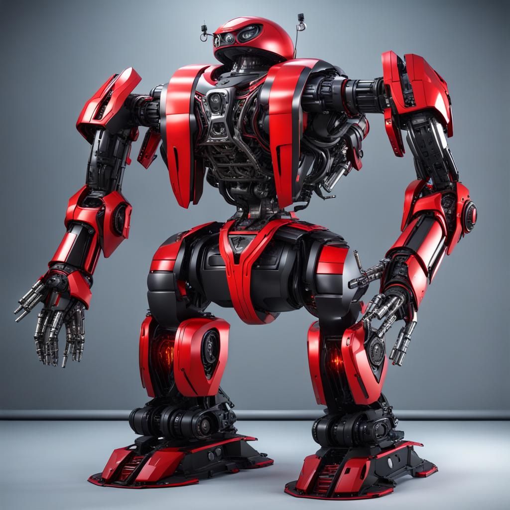 Hyperrealistic Giant Super-Intelligent Robot Managing Comput...