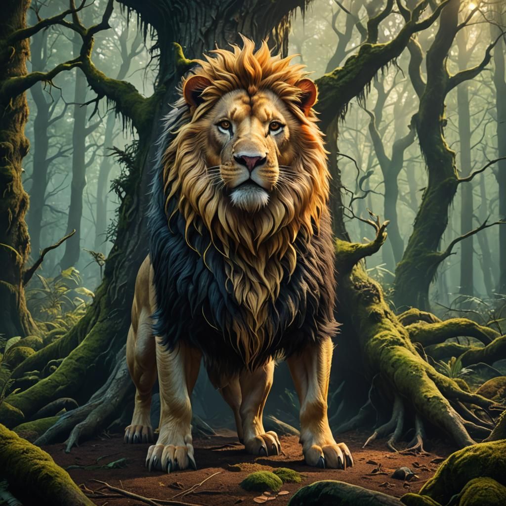 Hybrid Pig-Lion Creature in German Forest: Concept Art