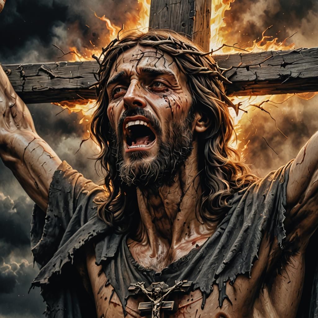 Crucified Jesus Christ: Hyperrealistic Charcoal Art