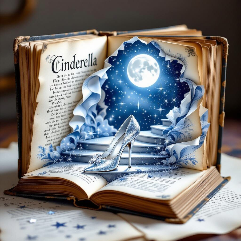 Cinderella's Glass Slipper Emerges from Antique Book Art