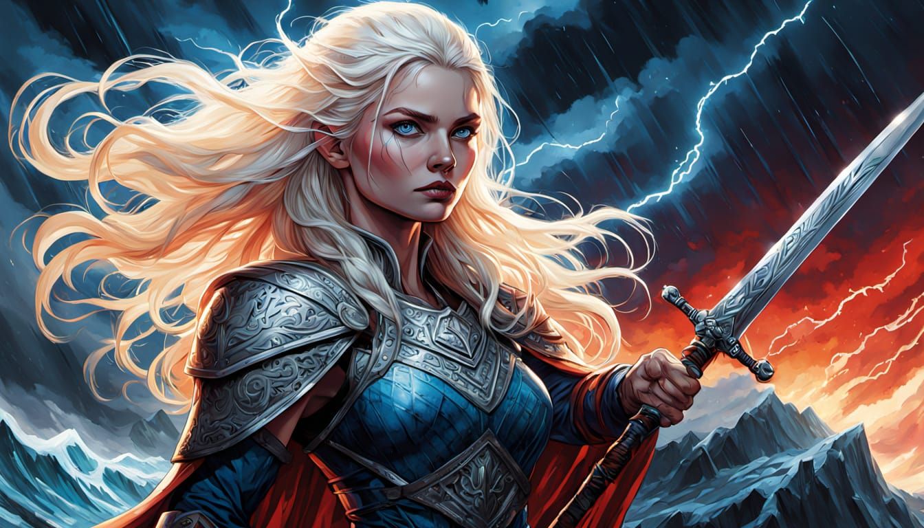 Viking Warrior Woman in Magical Storm Comic Art