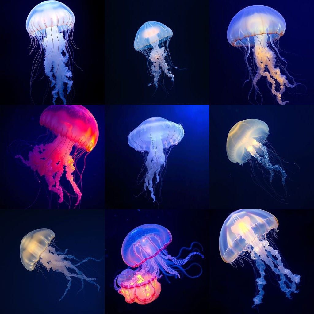 Surreal Underwater Scene with Bioluminescent Jellyfish