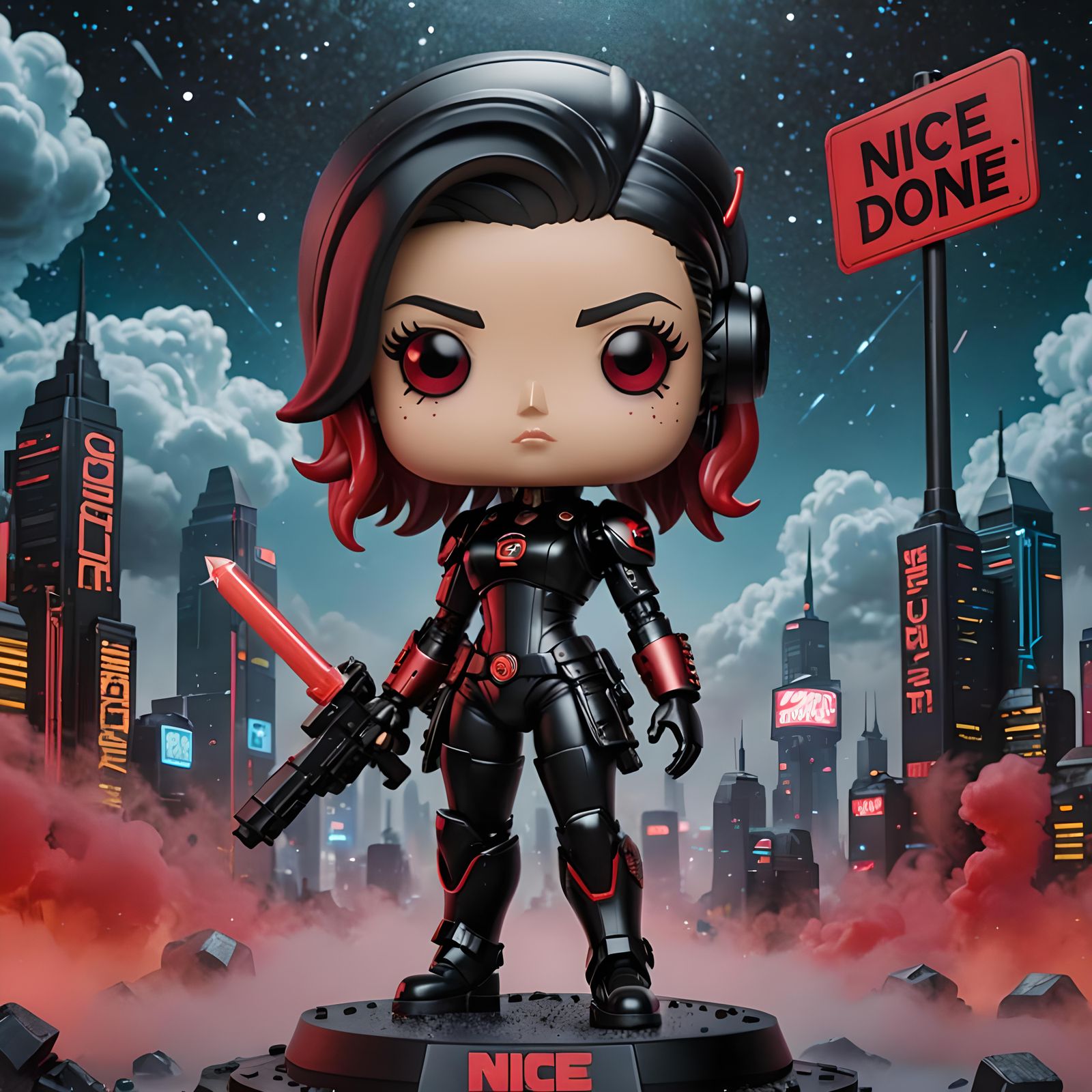 Cyberpunk Robot Funko Pop Figure with Sign