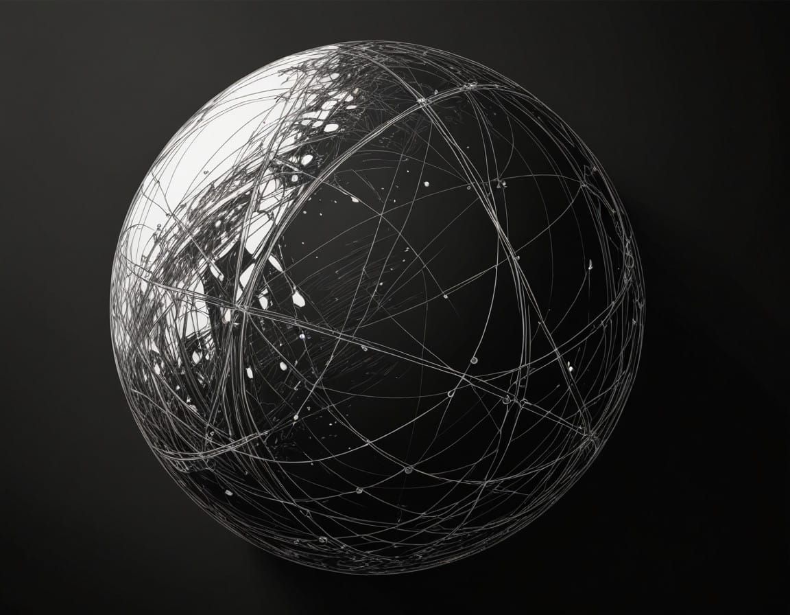 Realistic Black Sphere with Shadows in Impressive Sketch Sty...