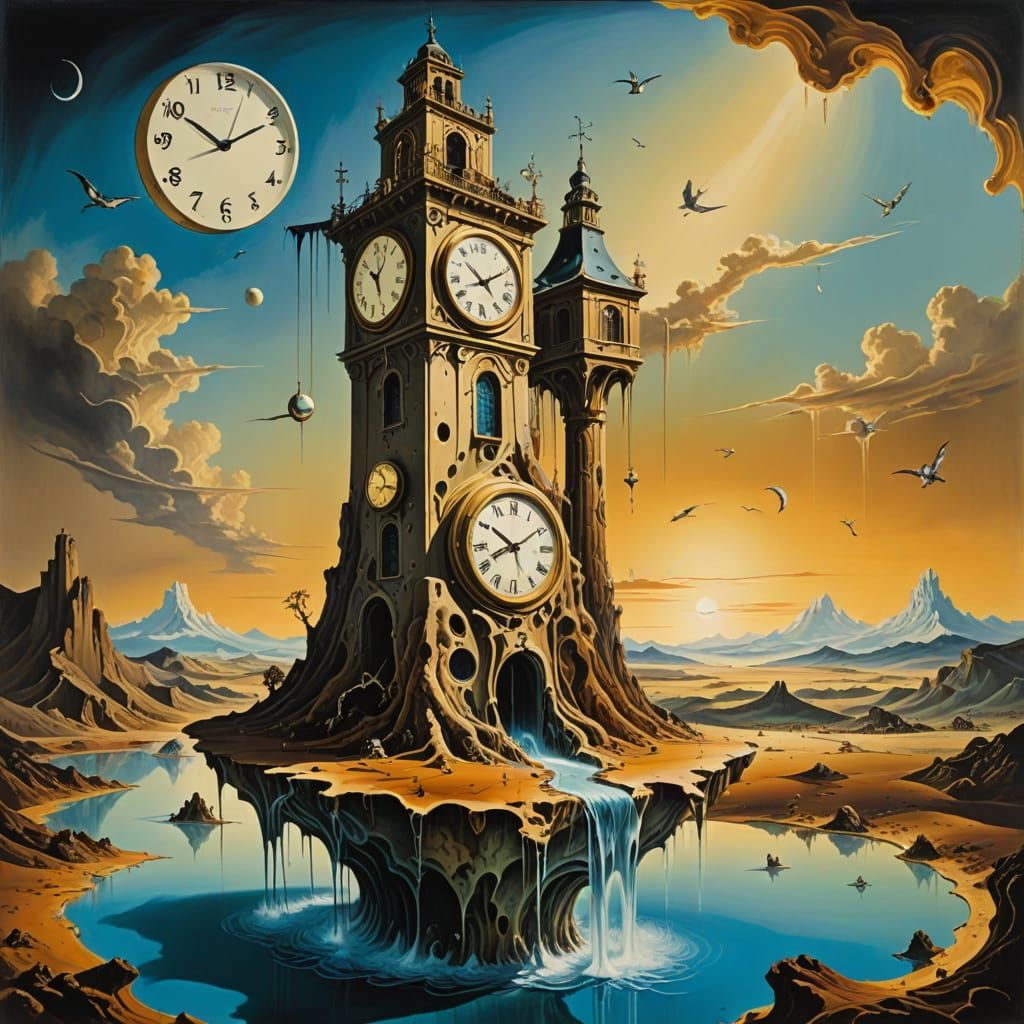 Surrealist Dreamscape of a Melting Clock Tower