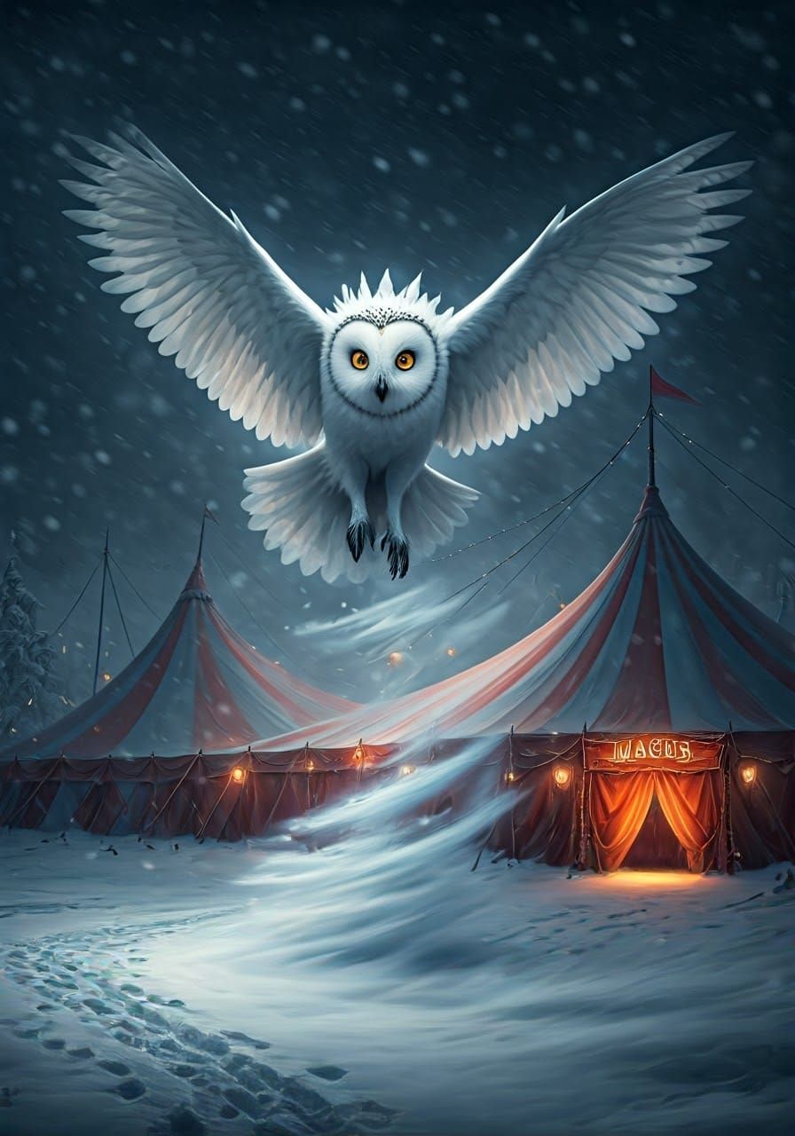 Owl-Lemur Chimera Flies in Icy Blizzard