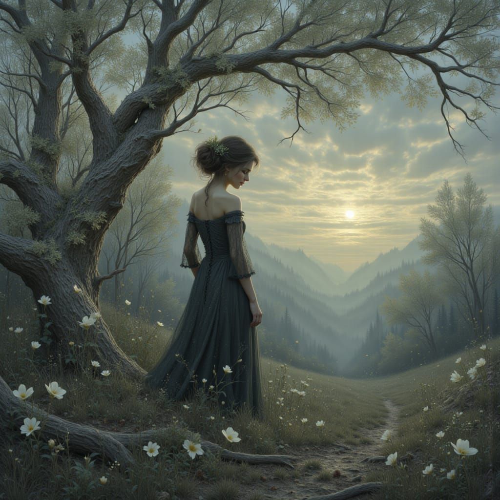 Ethereal Woman Lost in Fading Memories