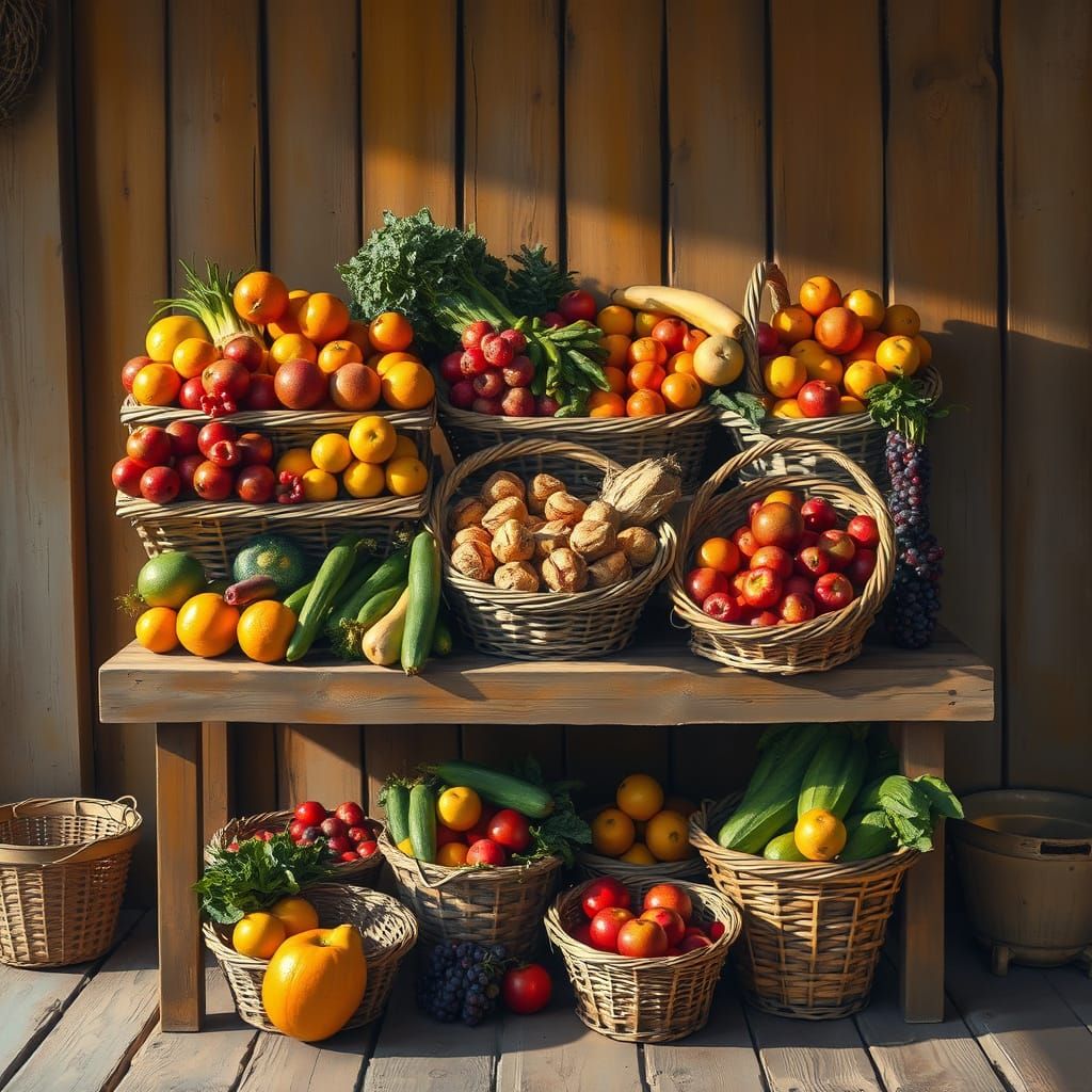 Vibrant Fruit Stand in Expressive Brushstrokes