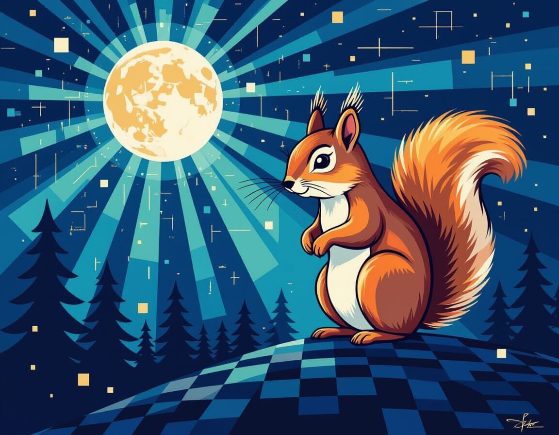 Glitchcore Squirrel in Geometric Vector Art