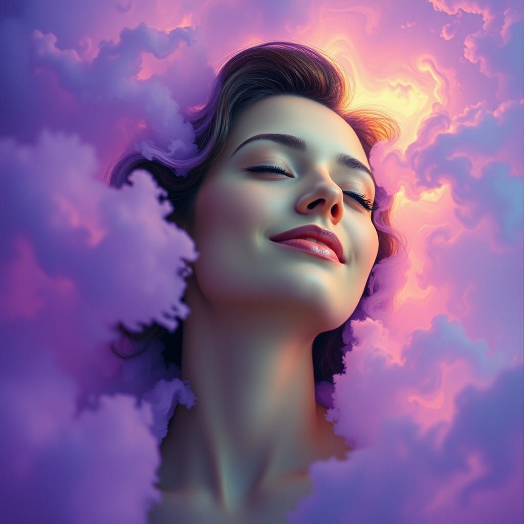 Surreal Woman Lost in Ethereal Dreamscape