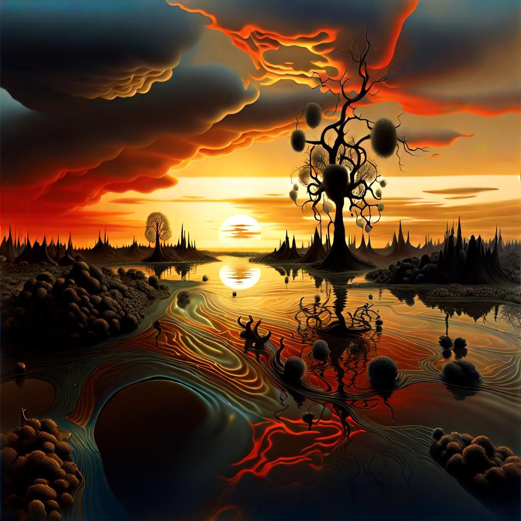 Surreal Flooded Landscape in Vivid Colors