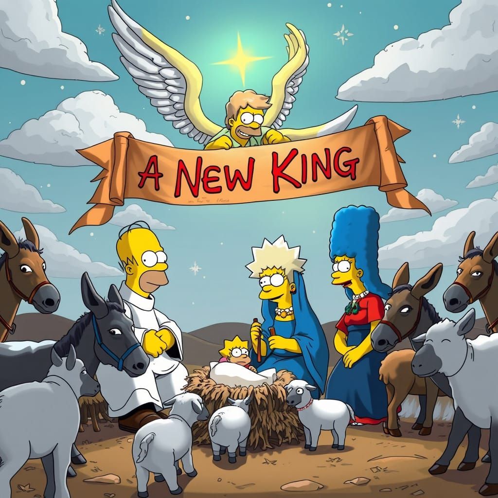 Simpsons-Style Nativity Scene with Angelic Proclamation