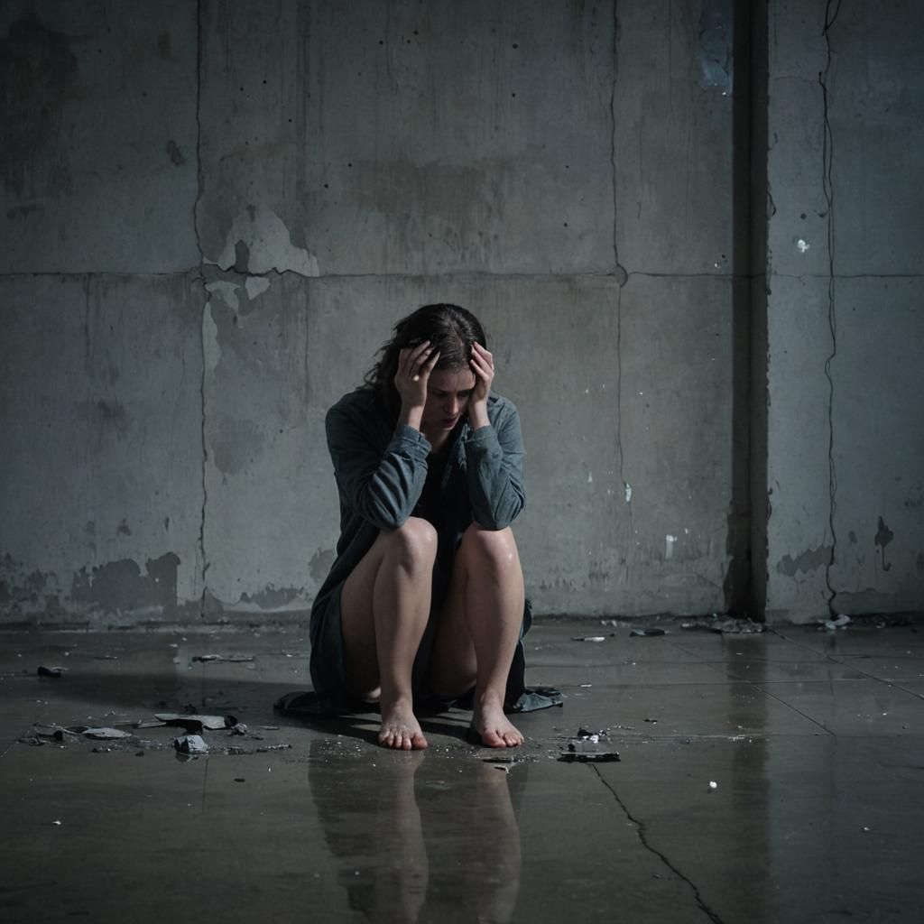 Melancholic Woman in Dystopian Surrealism Style