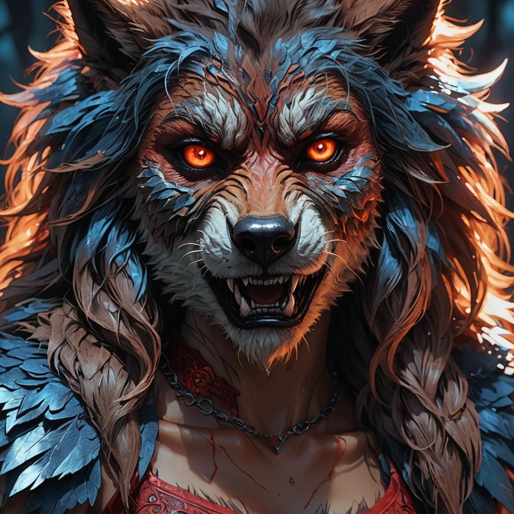 Teenage Werewolf Girl in Torn Top: Fantasy Art