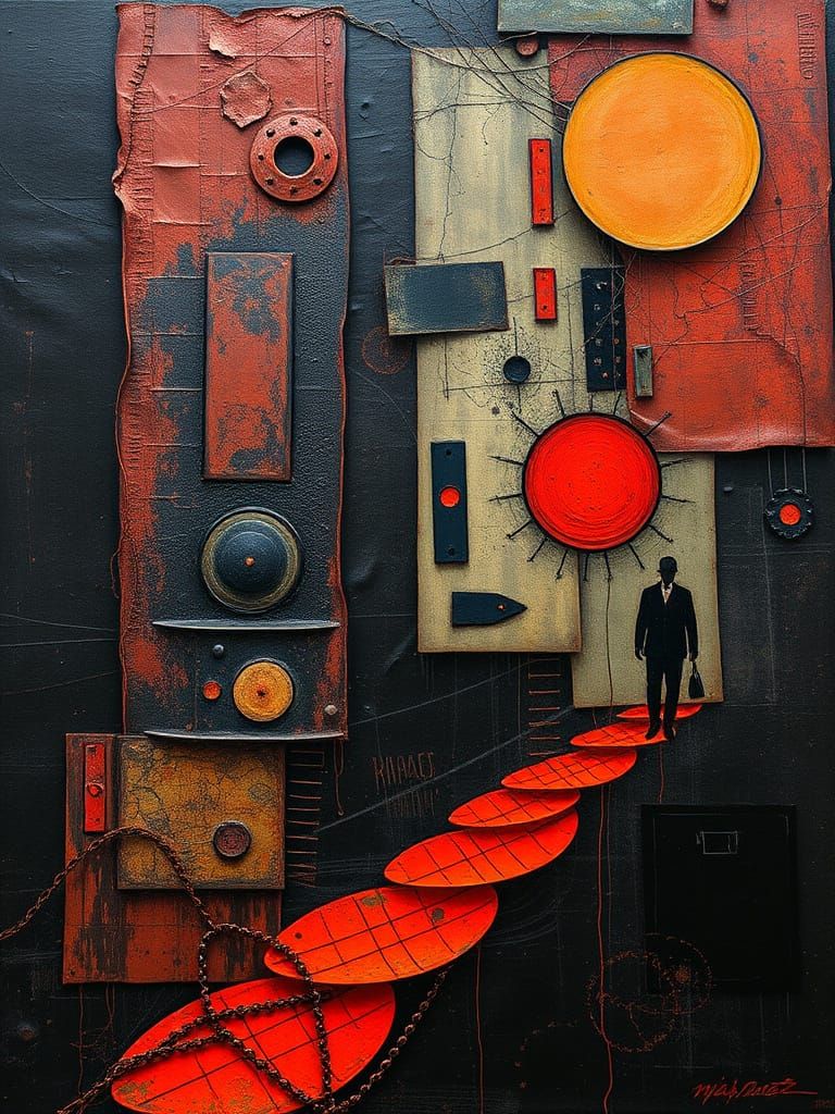 Surreal Art Piece with Textured Red and Black