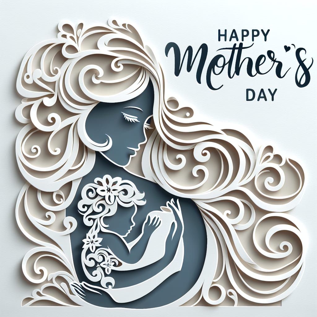 Mother's Love Silhouette in Layered Paper Cut Style
