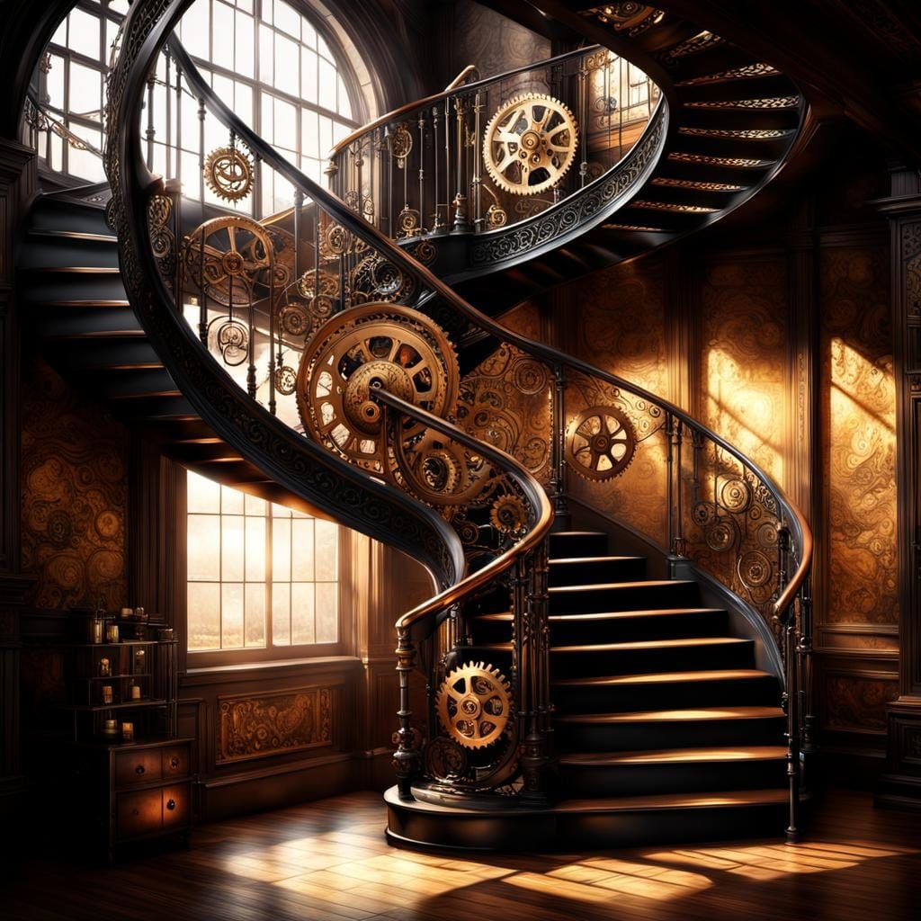 Detailed 3D Victorian Steampunk Spiral Staircase