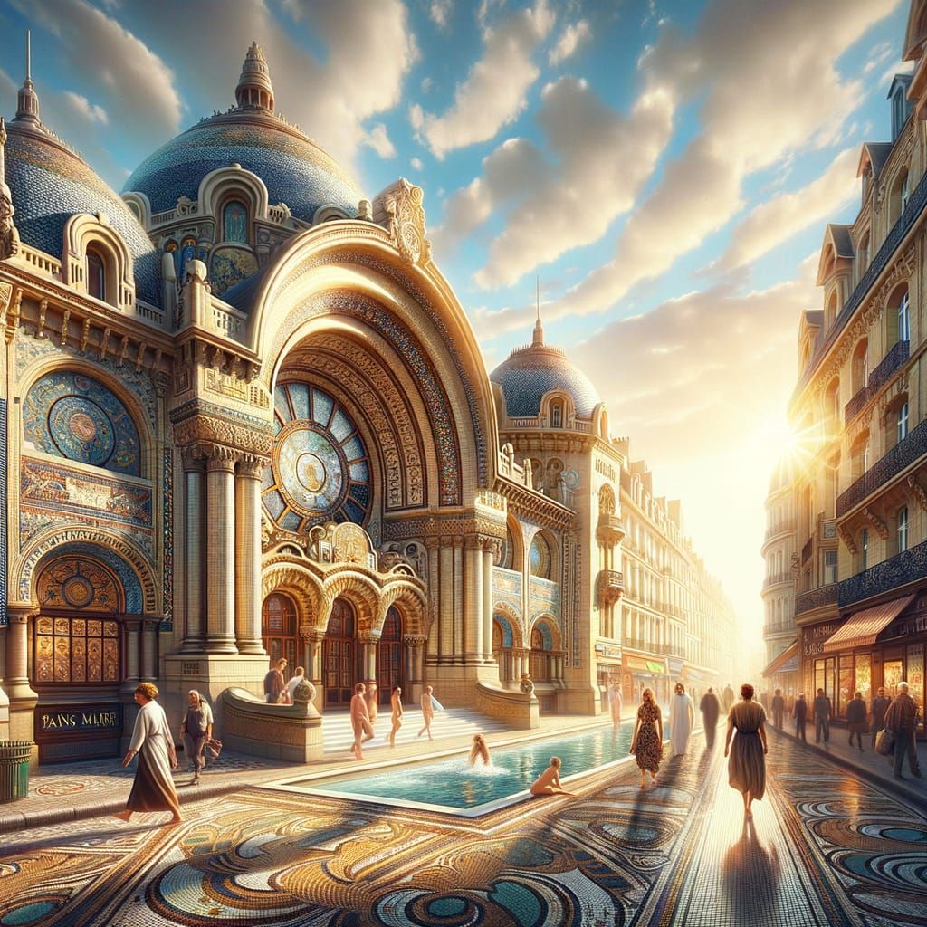 Historic Bathhouse in Vibrant Cityscape