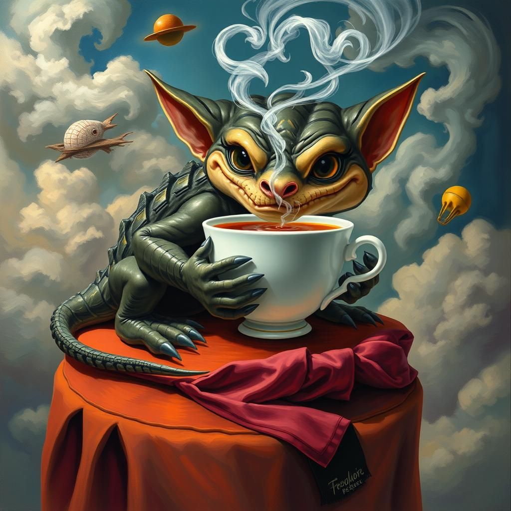 Baby Predator Tea Party in Surrealist Style